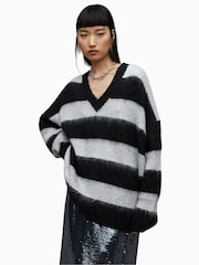 AllSaints Black/Grey Speak Sparkle Lou V-Neck Jumper - Image 1 of 8