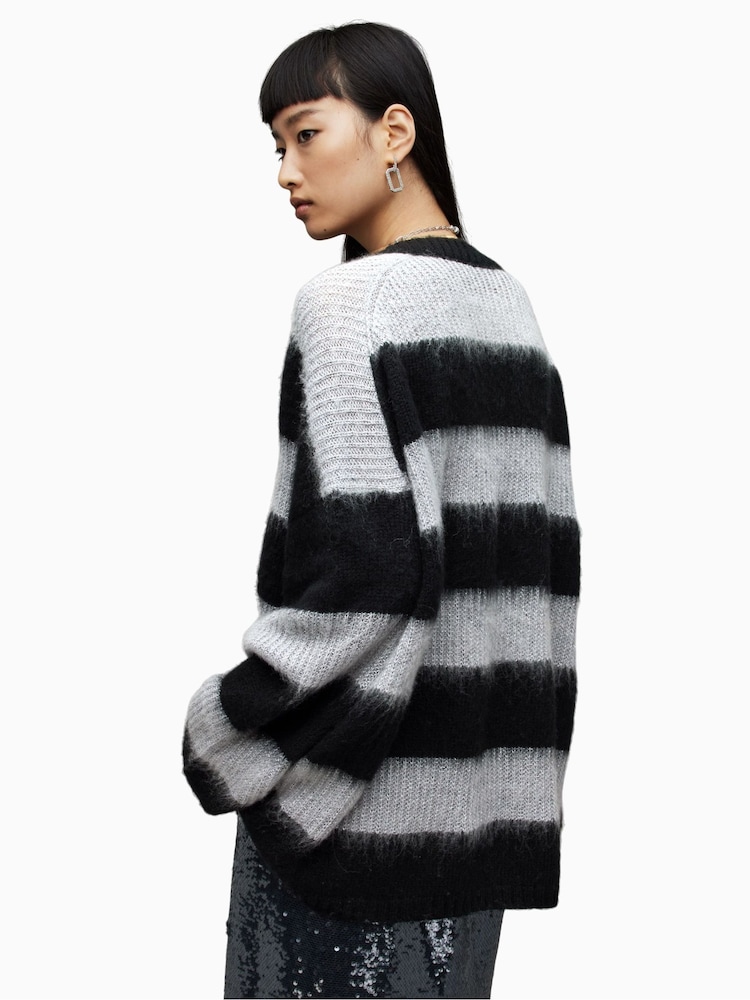 AllSaints Black/Grey Speak Sparkle Lou V-Neck Jumper - Image 2 of 8