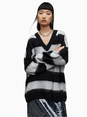 AllSaints Black/Grey Speak Sparkle Lou V-Neck Jumper - Image 3 of 8