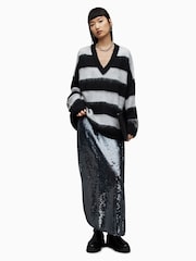 AllSaints Black/Grey Speak Sparkle Lou V-Neck Jumper - Image 4 of 8