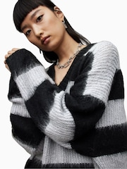 AllSaints Black/Grey Speak Sparkle Lou V-Neck Jumper - Image 6 of 8