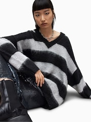 AllSaints Black/Grey Speak Sparkle Lou V-Neck Jumper - Image 7 of 8
