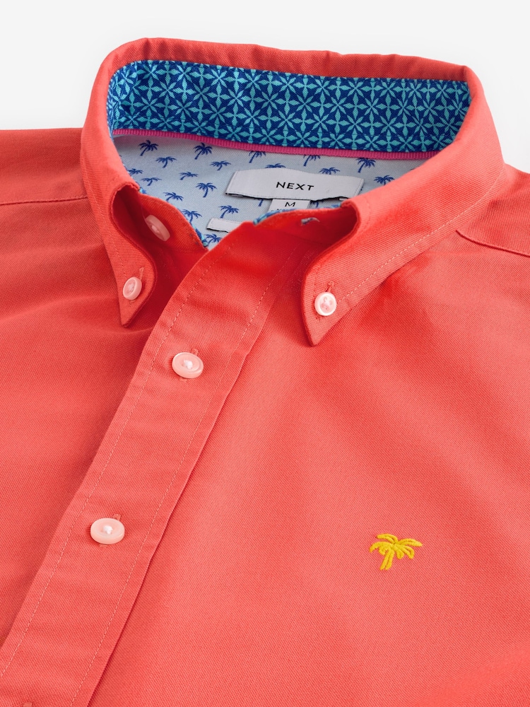 Orange Oxford 100% Cotton Short Sleeve Shirt - Image 6 of 6