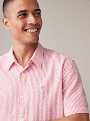 Pink Stripe Seersucker Short Sleeve 100% Cotton Shirt - Image 1 of 8
