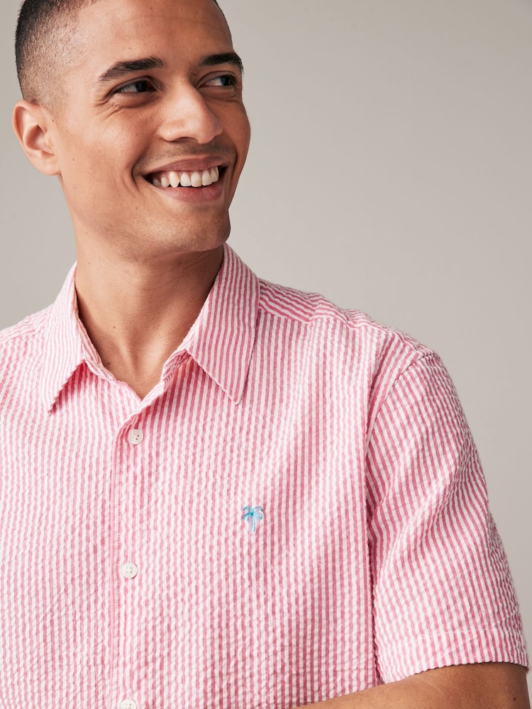 Pink Stripe Seersucker Short Sleeve 100% Cotton Shirt - Image 1 of 8