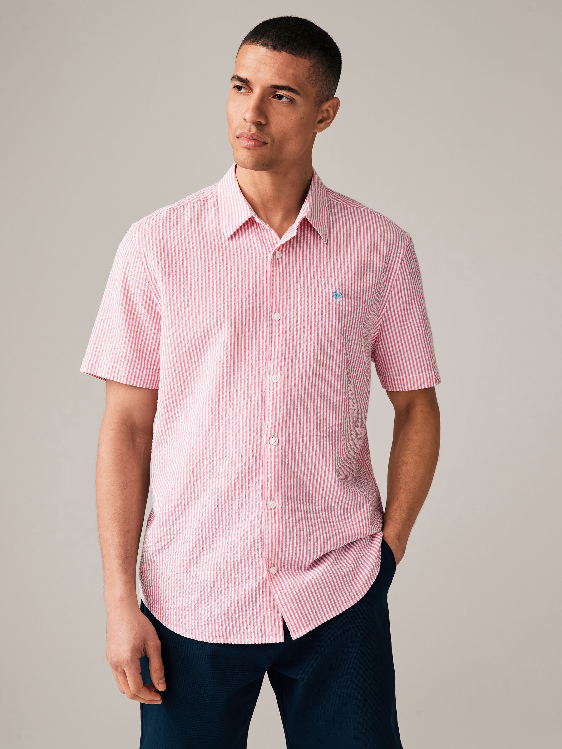 Buy Pink Stripe Seersucker Short Sleeve 100% Cotton Shirt from Next  Luxembourg