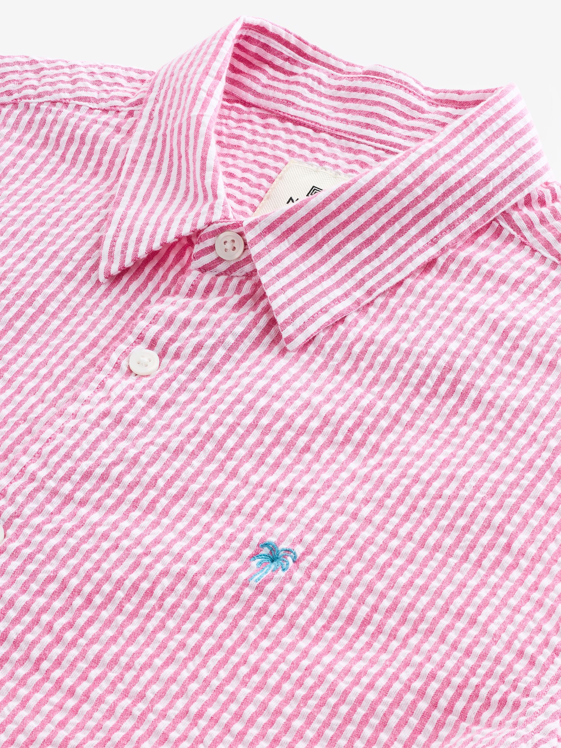 Buy Pink Stripe Seersucker Short Sleeve 100% Cotton Shirt