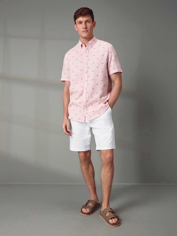 Pink Linen Blend Printed Short Sleeve Shirt - Image 2 of 8