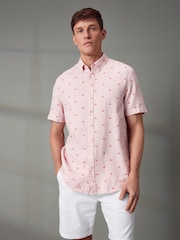 Pink Linen Blend Printed Short Sleeve Shirt - Image 3 of 8