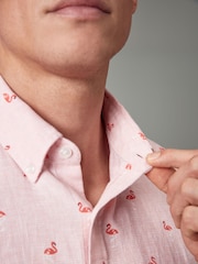Pink Linen Blend Printed Short Sleeve Shirt - Image 5 of 8