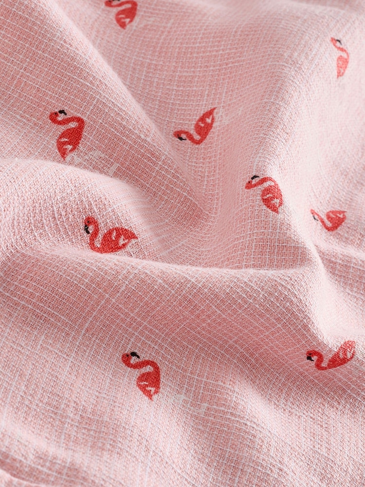 Pink Linen Blend Printed Short Sleeve Shirt - Image 8 of 8