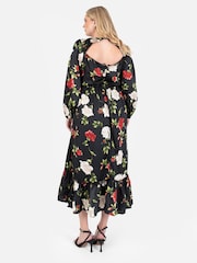 Lovedrobe Printed Lace Trim Black Midaxi Dress - Image 3 of 6