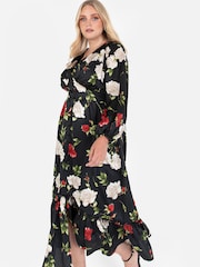 Lovedrobe Printed Lace Trim Black Midaxi Dress - Image 4 of 6