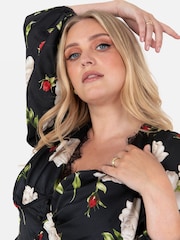 Lovedrobe Printed Lace Trim Black Midaxi Dress - Image 5 of 6
