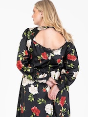 Lovedrobe Printed Lace Trim Black Midaxi Dress - Image 6 of 6