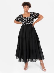 Lovedrobe Black Square Neck Animal Embellished Midaxi Dress - Image 1 of 7