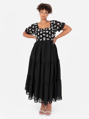 Lovedrobe Black Square Neck Animal Embellished Midaxi Dress - Image 4 of 7