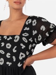 Lovedrobe Black Square Neck Animal Embellished Midaxi Dress - Image 7 of 7