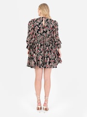 Lovedrobe Frill Front Embroidered Black Mini Dress - Image 4 of 7