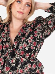 Lovedrobe Frill Front Embroidered Black Mini Dress - Image 6 of 7