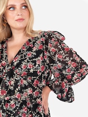 Lovedrobe Frill Front Embroidered Black Mini Dress - Image 7 of 7