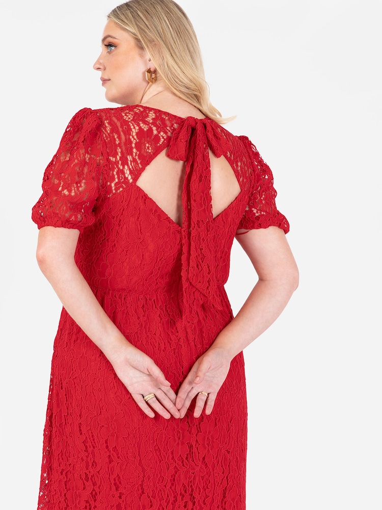 Lovedrobe Red Lace Puff Sleeve Midaxi Dress - Image 6 of 6