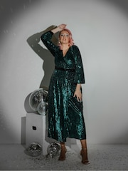 Lovedrobe Green Sequin Velvet Midaxi Dress - Image 1 of 8