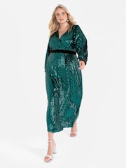 Lovedrobe Green Sequin Velvet Midaxi Dress - Image 3 of 8