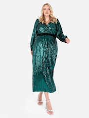 Lovedrobe Green Sequin Velvet Midaxi Dress - Image 5 of 8