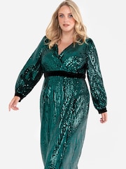 Lovedrobe Green Sequin Velvet Midaxi Dress - Image 6 of 8