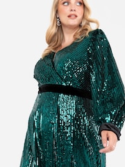 Lovedrobe Green Sequin Velvet Midaxi Dress - Image 7 of 8