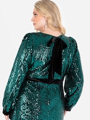 Lovedrobe Green Sequin Velvet Midaxi Dress - Image 8 of 8