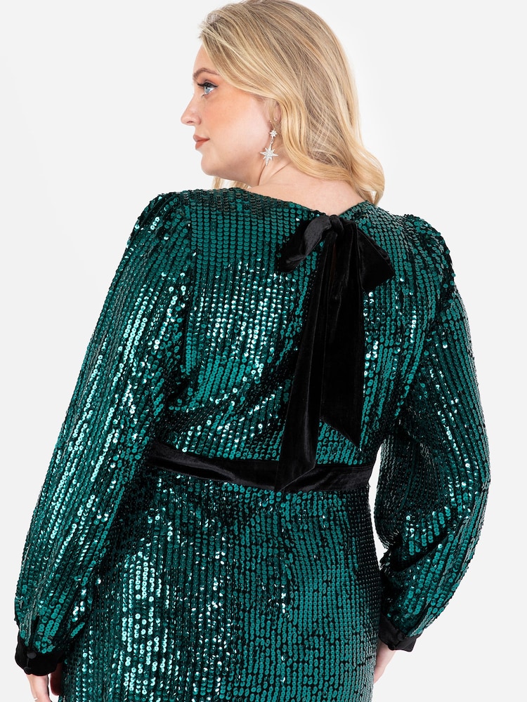Lovedrobe Green Sequin Velvet Midaxi Dress - Image 8 of 8