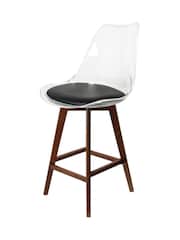 Fusion Living Set of 2 Black Soho Clear Plastic Bar Stools with Dark Wood Legs - Image 2 of 5