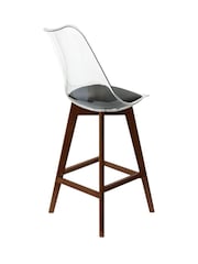 Fusion Living Set of 2 Black Soho Clear Plastic Bar Stools with Dark Wood Legs - Image 4 of 5