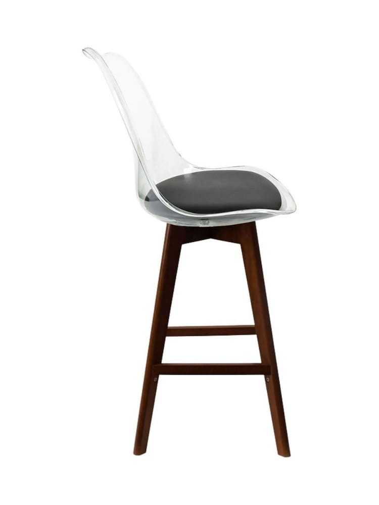 Fusion Living Set of 2 Black Soho Clear Plastic Bar Stools with Dark Wood Legs - Image 5 of 5