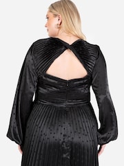Lovedrobe Jacquard Satin Pleated Black Midaxi Dress - Image 5 of 5
