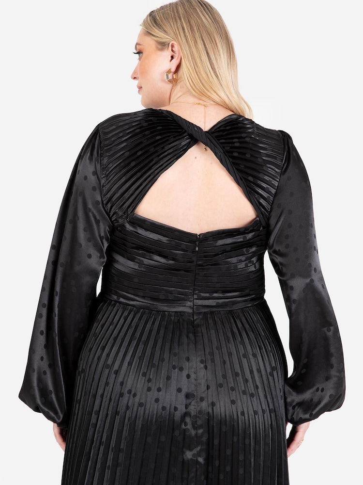 Lovedrobe Jacquard Satin Pleated Black Midaxi Dress - Image 5 of 5 Lovedrobe Jacquard Satin Pleated Black Midaxi Dress - Image 5 of 5