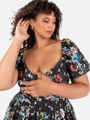 Lovedrobe Blue Foil Printed Lace Tiered Hem Midaxi Dress - Image 7 of 7