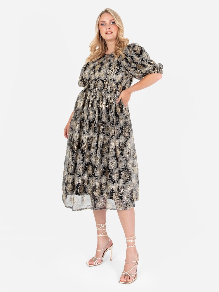 Lovedrobe Sequin Star Black Midi Dress - Image 1 of 8