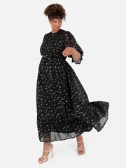 Lovedrobe Printed Puff Sleeve Black Midaxi Dress - Image 1 of 6