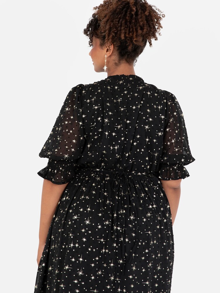 Lovedrobe Printed Puff Sleeve Black Midaxi Dress - Image 6 of 6