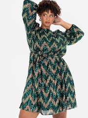 Zig Zag Long Sleeve Mini Dress - Image 1 of 6