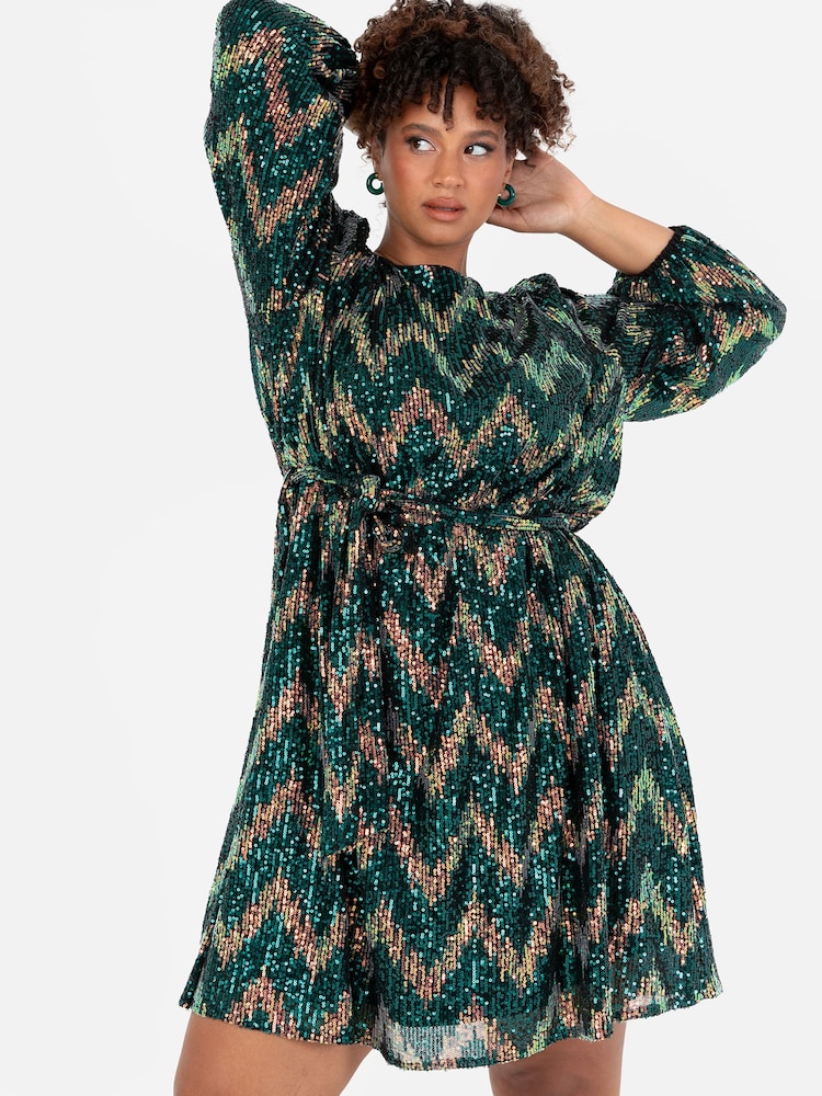 Zig Zag Long Sleeve Mini Dress - Image 1 of 6