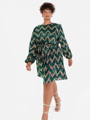 Zig Zag Long Sleeve Mini Dress - Image 5 of 6