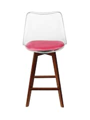 Fusion Living Set of 2 Bright Pink Soho Clear Plastic Bar Stools with Dark Wood Legs - Image 3 of 5