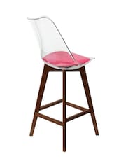 Fusion Living Set of 2 Bright Pink Soho Clear Plastic Bar Stools with Dark Wood Legs - Image 4 of 5
