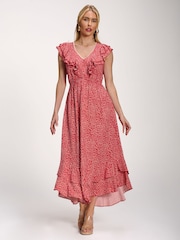 Rojo - Jolie Moi Ruffle V-Neck Viscose Midi Dress - Imagen 4 de 6