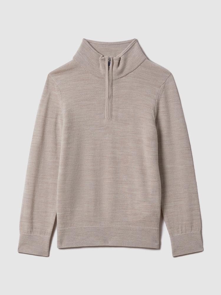 Reiss Wheat Melange Blackhall 13-14 yrs Wool Quarter Zip Jumper - Image 1 of 7
