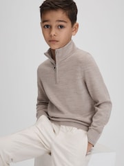 Reiss Wheat Melange Blackhall 13-14 yrs Wool Quarter Zip Jumper - Image 2 of 7